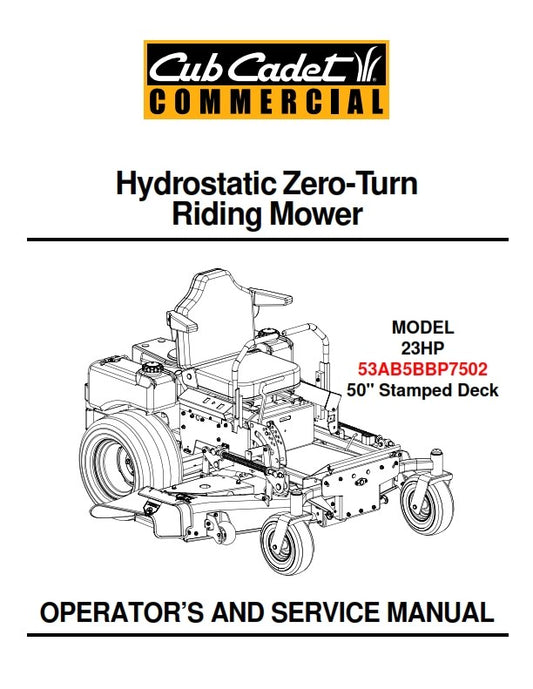 CUB CADET 23HP - 53AB5BBP7502 OPERATOR & SERVICE MANUAL REPRINTED COMB BOUND