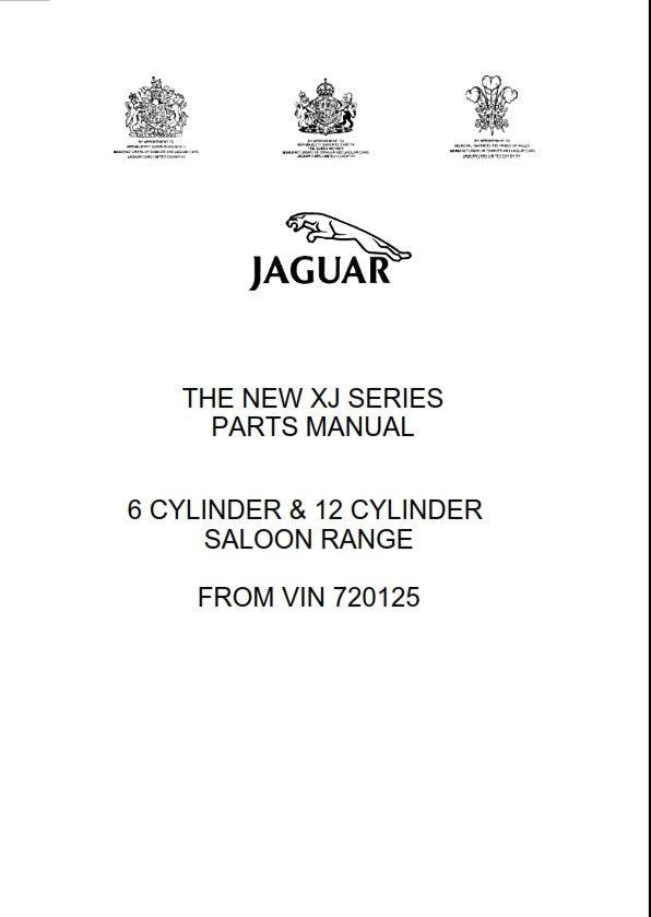 JAGUAR XJ SERIES 6CYL & 12 CYL FROM VIN 720125 PARTS MANUAL REPRINTED