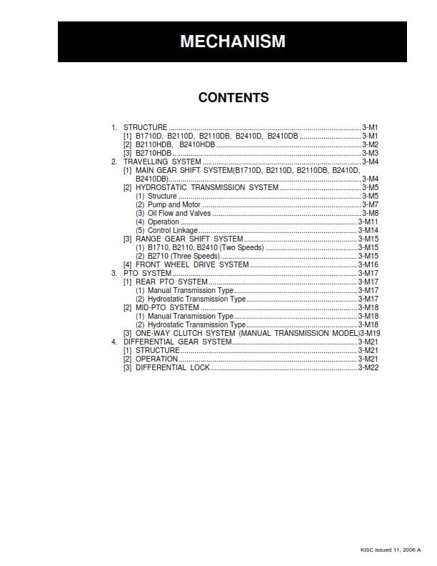 KUBOTA TRACTOR B1710 B2110 B2410 B2710 WORKSHOP MANUAL 2006 EDITION REPRINTED