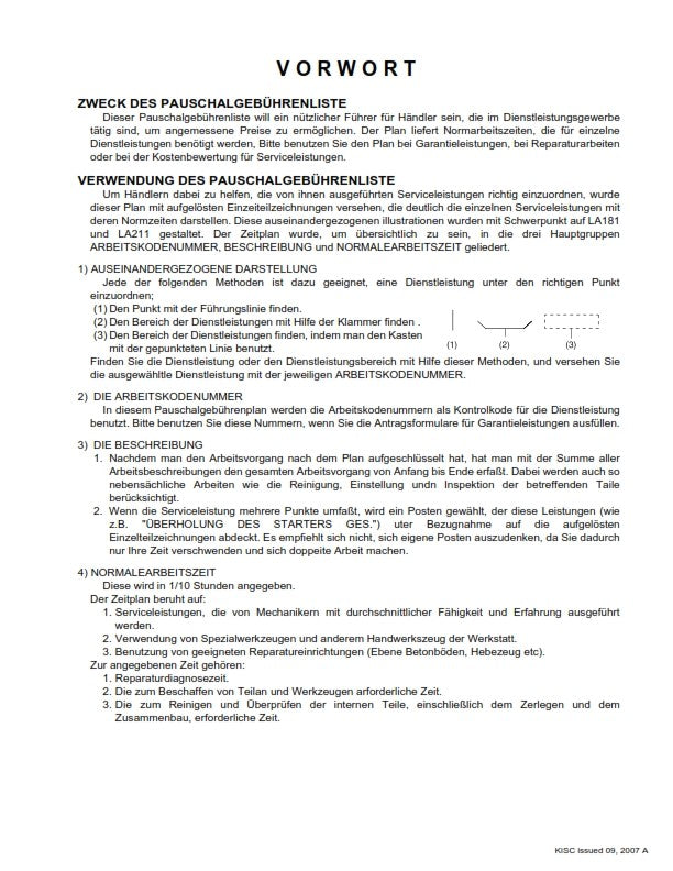 KUBOTA LOADER LA181 LA211 FRS FLAT RATE SCHEDULE REPRINTED 2007 COMB BOUND