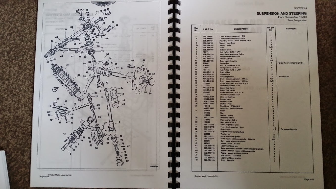 ASTON MARTIN V8 SALOON CARB MODEL CHASSIS NO. V811001 TO V812031 PARTS MANUAL