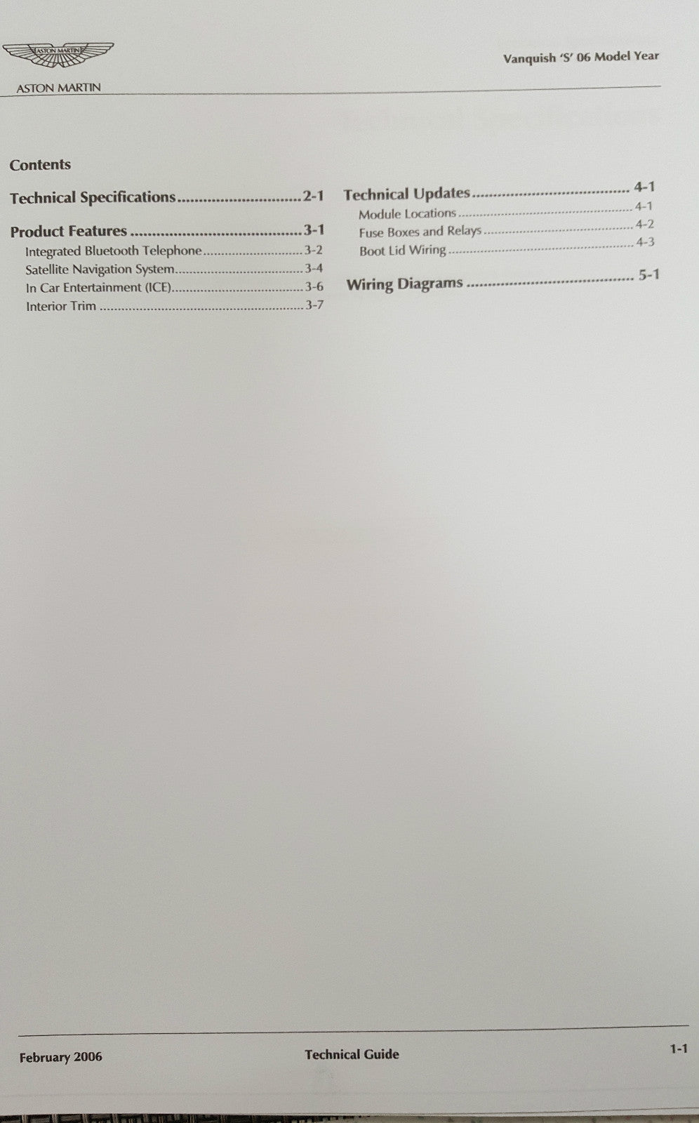 ASTON MARTIN V12 VANQUISH S (04 - 07) TECHNICAL UPDATE / WIRING DIAGRAM PRINTED