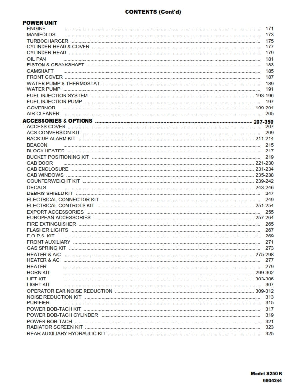 BOBCAT S250 PARTS MANUAL REPRINTED COMB BOUND