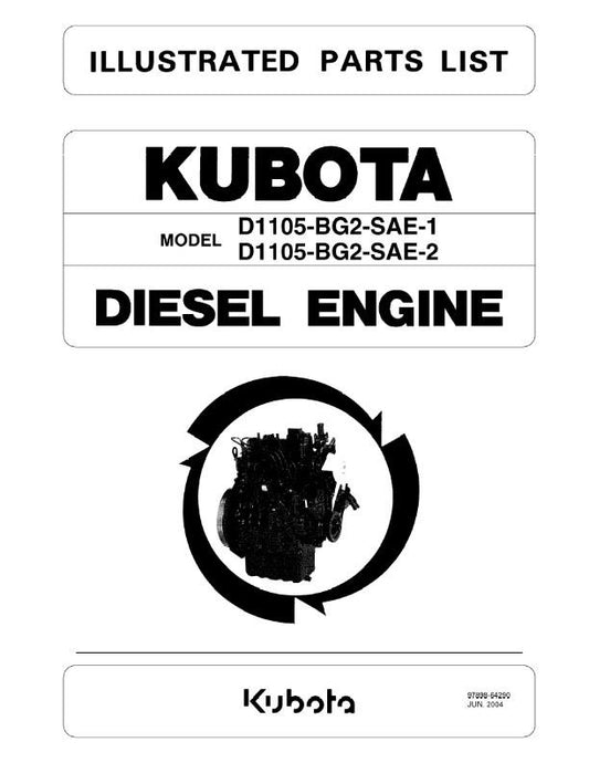 KUBOTA D1105-BG2-SAE ILLUSTRATED PARTS MANUAL REPRINTED AND COMB BOUND