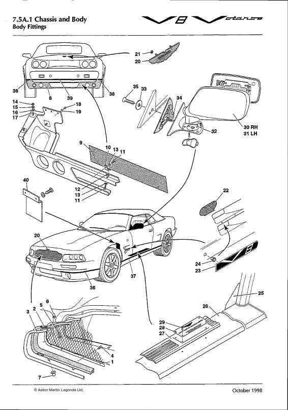ASTON MARTIN V8 VOLANTE 97-00 PARTS MANUAL REPRINTED A4 COMB BOUND 284 PAGES