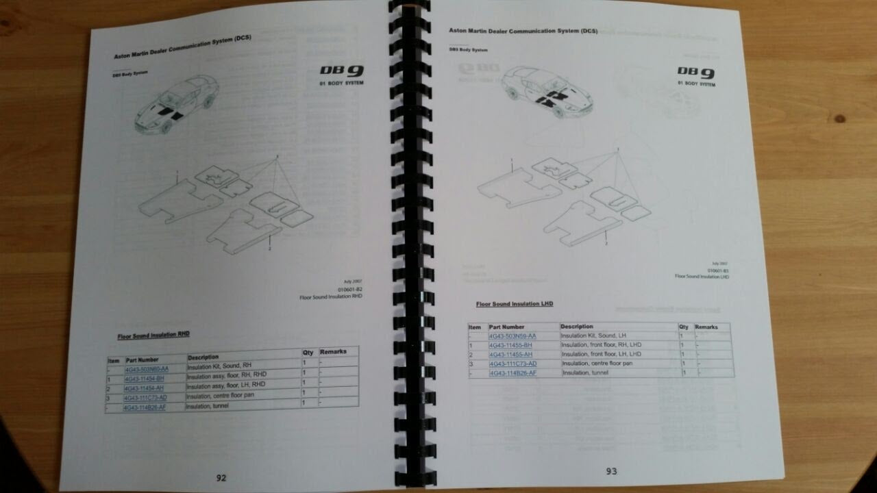 ASTON MARTIN DB9 AND DB9 VOLANTE PARTS MANUAL REPRINTED A4 COMB BOUND 04 - 12