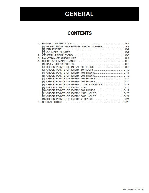 KUBOTA 05-E2B 05-E2BG DIESEL ENGINE WORKSHOP MANUAL REPRINTED 2011 EDITION