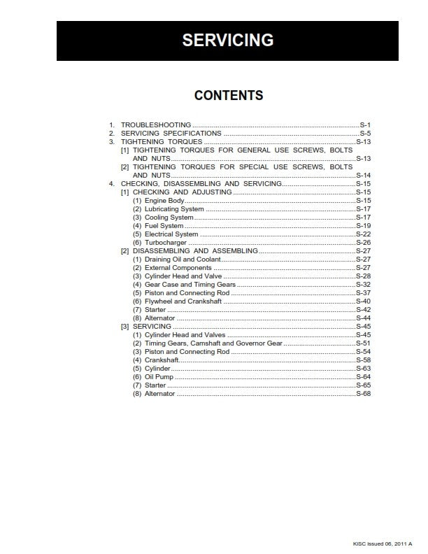 KUBOTA 05-E2B 05-E2BG DIESEL ENGINE WORKSHOP MANUAL REPRINTED 2011 EDITION