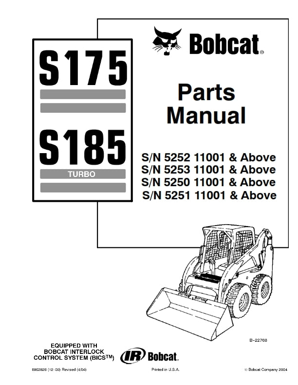 BOBCAT S175 & S185 PARTS MANUAL REPRINTED COMB BOUND