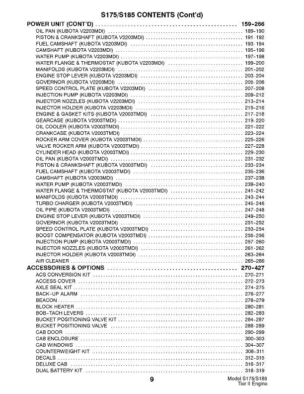 BOBCAT S175 & S185 PARTS MANUAL REPRINTED COMB BOUND