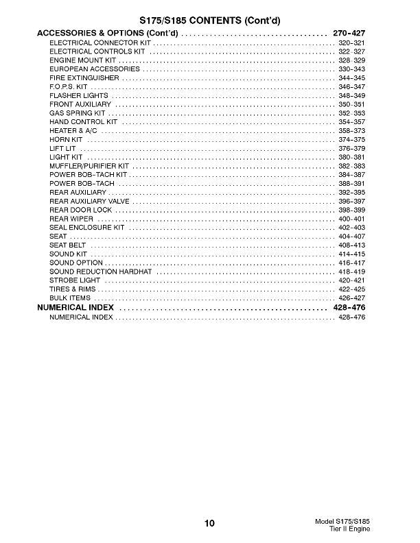BOBCAT S175 & S185 PARTS MANUAL REPRINTED COMB BOUND