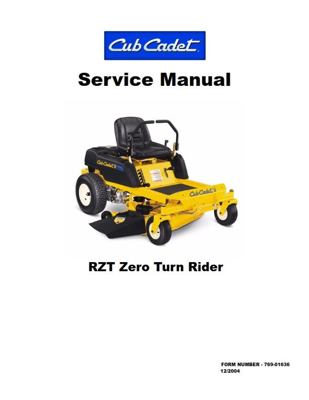 CUB CADET RZT ZERO TURN RIDER SERVICE MANUAL REPRINTED COMB BOUND IN COLOUR