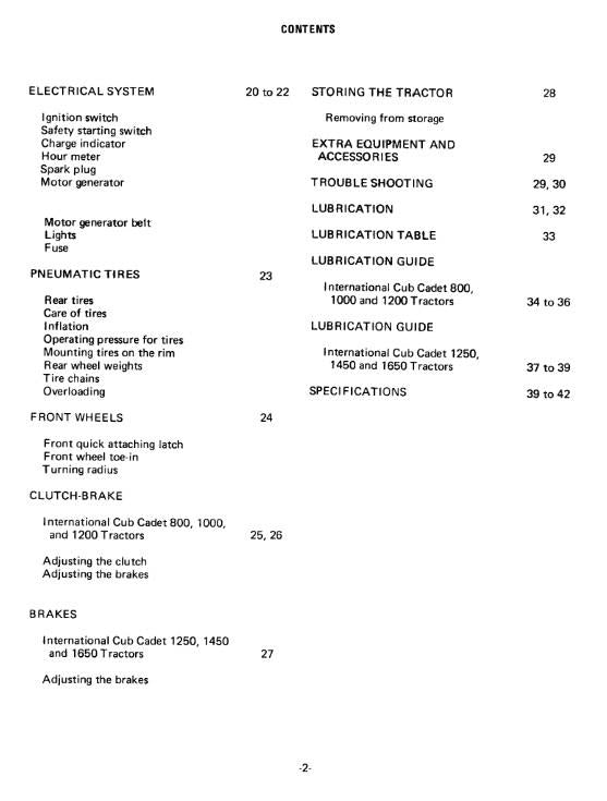 CUB CADET INTERNATIONAL 800 1000 1200 1250 1450 1650 TRACTOR OPERATORS MANUAL