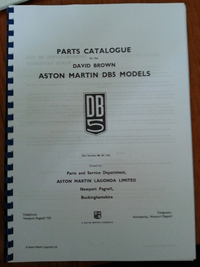 ASTON MARTIN DB5 PARTS MANUAL REPRINTED A4 COMB BOUND REPRINTED