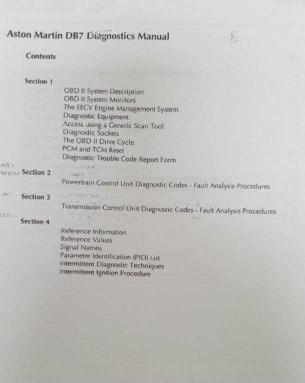 ASTON MARTIN DB7 97 - 99 OBD II DIAGNOSTIC MANUAL PRINTED A4 COMB BOUND