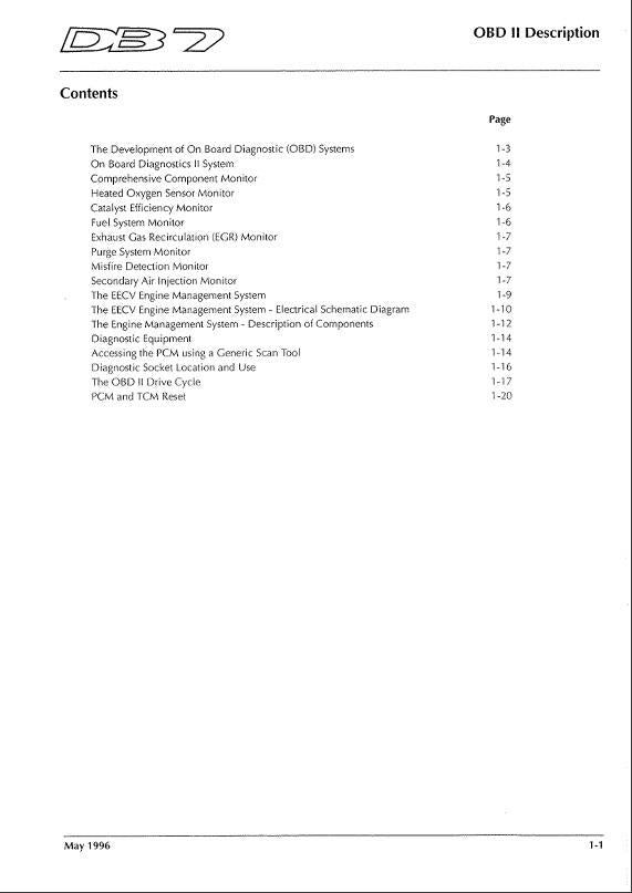 ASTON MARTIN DB7 97 - 99 OBD II DIAGNOSTIC MANUAL PRINTED A4 COMB BOUND