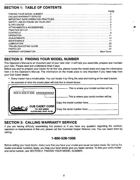 CUB CADET AUTO TRANSMISSION LAWN TRACTOR MODEL 1600 & 1800 OPERATOR MANUAL