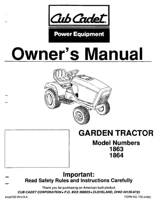 CUB CADET GARDEN TRACTOR MODEL NO 1863 1864 OPERATORS MANUAL