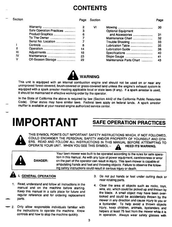 CUB CADET GARDEN TRACTOR MODEL NO 1863 1864 OPERATORS MANUAL