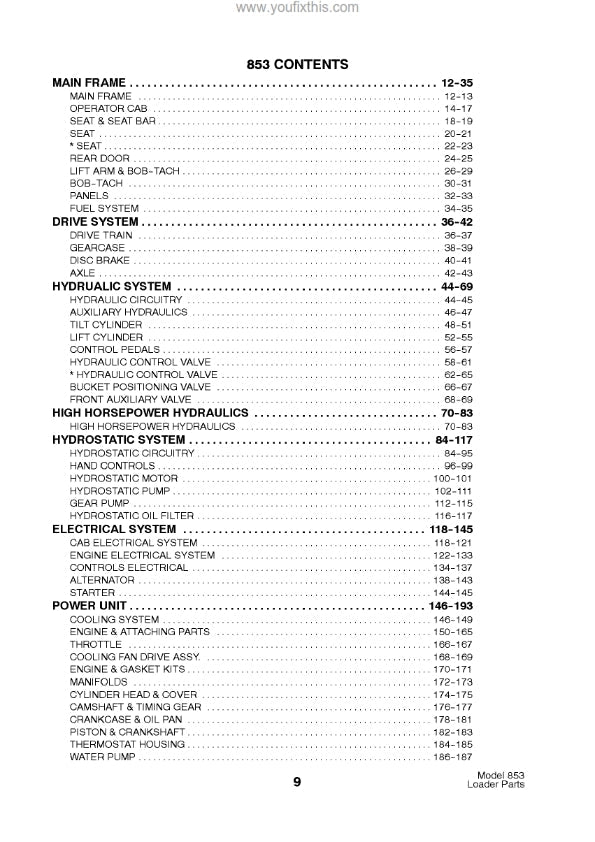 BOBCAT 853 PARTS MANUAL REPRINTED COMB BOUND