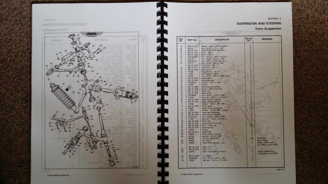 ASTON MARTIN DBS SALOON PARTS MANUAL REPRINTED A4 COMB BOUND 230 PAGES DBS5000