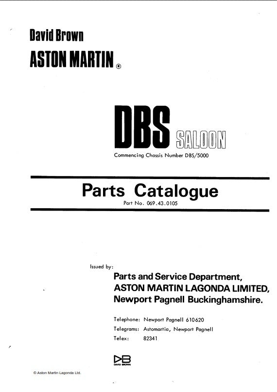 ASTON MARTIN DBS SALOON PARTS MANUAL REPRINTED A4 COMB BOUND 230 PAGES DBS5000