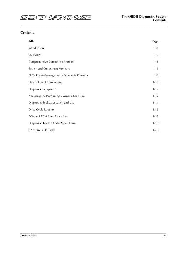 ASTON MARTIN DB7 V12 VANTAGE 99-03 OBD II DIAGNOSTIC MANUAL REPRINTED