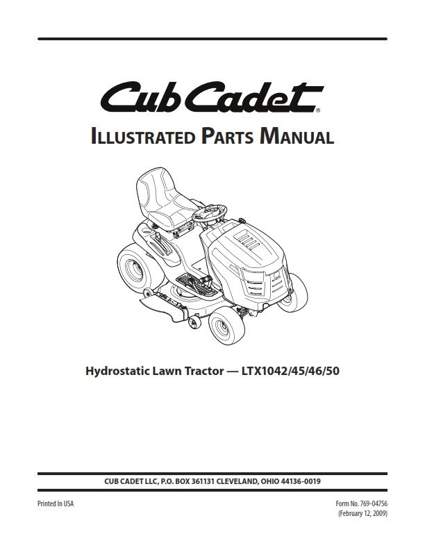 CUB CADET LTX1042 45 46 50 HYDROSTATIC LAWN TRACTOR PARTS MANUAL REPRINTED