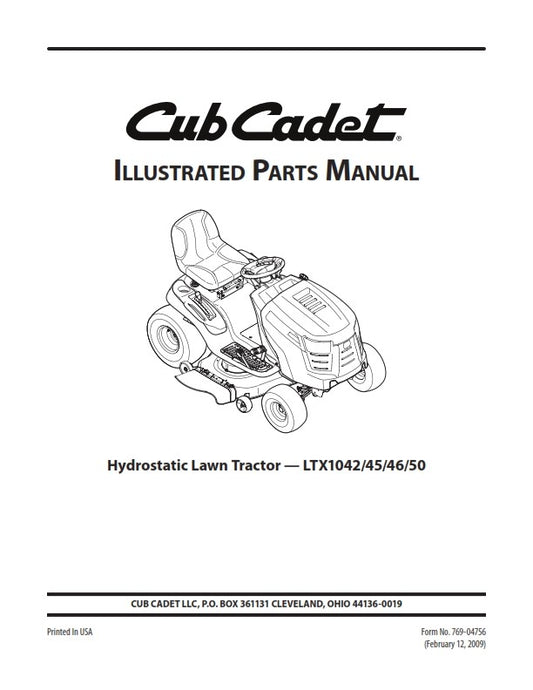 CUB CADET LTX1042 45 46 50 HYDROSTATIC LAWN TRACTOR PARTS MANUAL REPRINTED