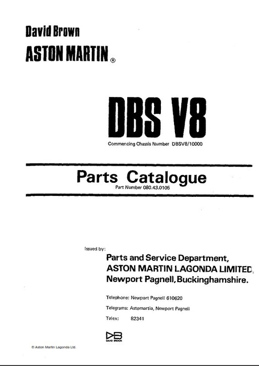 ASTON MARTIN DBS V8 1969-1972 PARTS MANUAL REPRINTED A4 COMB BOUND