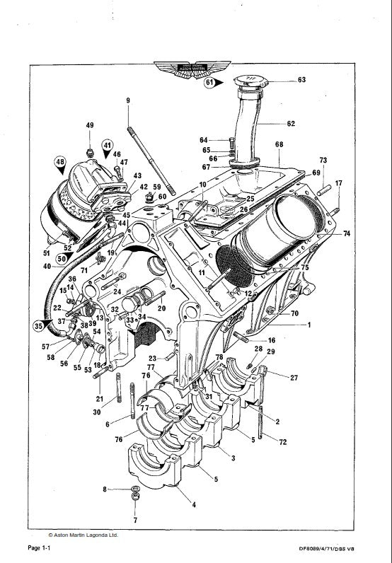 ASTON MARTIN DBS V8 1969-1972 PARTS MANUAL REPRINTED A4 COMB BOUND