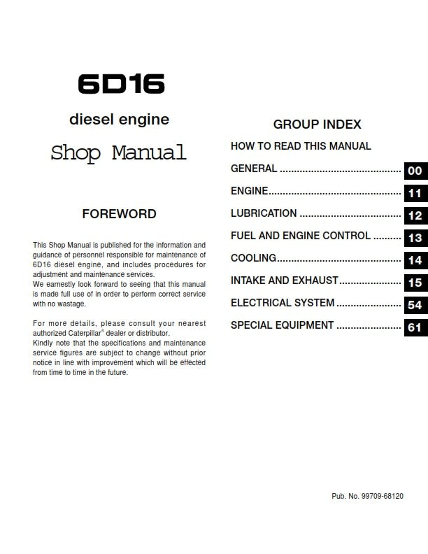 CATERPILLAR CAT 6D16 DIESEL ENGINE SERVICE MANUAL REPRINTED 2011 EDITION