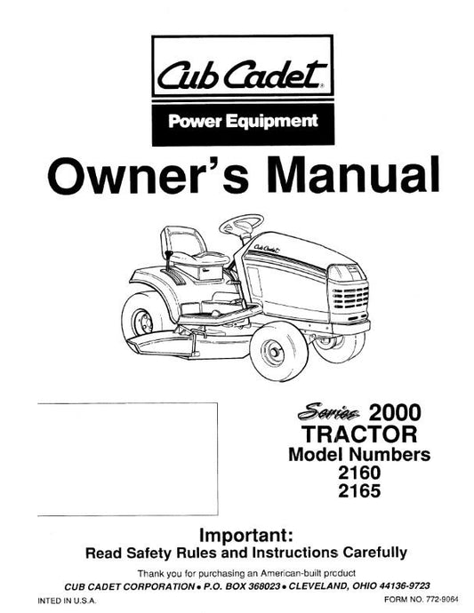 CUB CADET SERIES 2000 TRACTOR OWNERS MANUAL MODEL NO 2160 2165