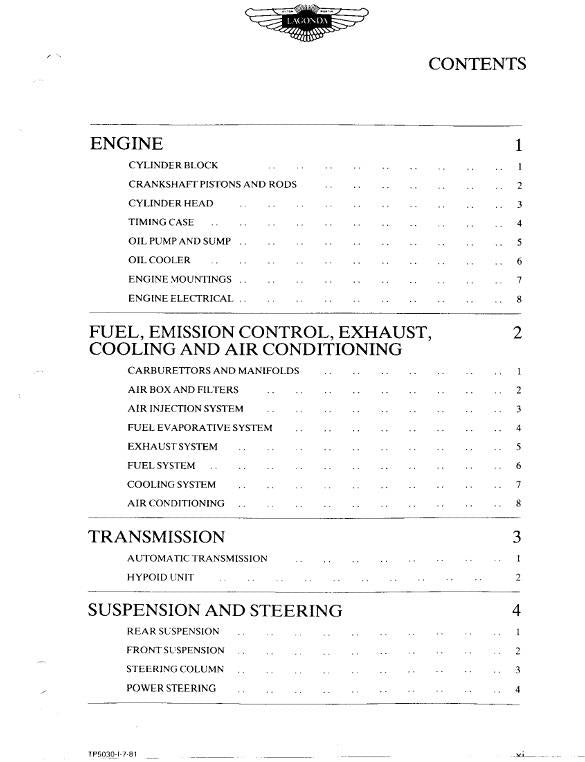 ASTON MARTIN LAGONDA WORKSHOP MANUAL REPRINTED A4 COMB BOUND 209 PAGES