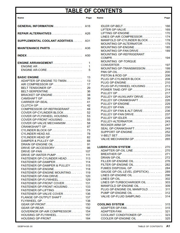CATERPILLAR CAT C7 INDUSTRIAL ENGINE (JTF1-UP) PARTS MANUAL REPRINTED 2007