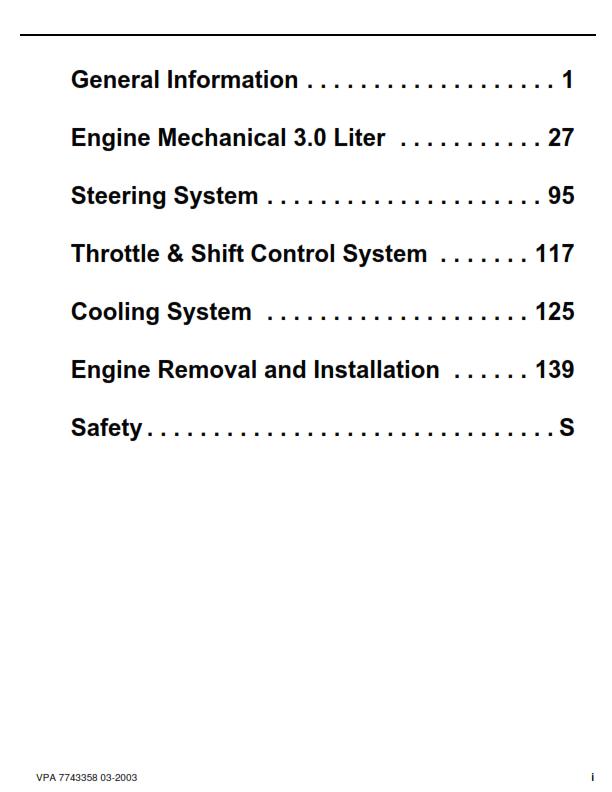 VOLVO PENTA 3.0GS A/B/C 3.0GL A/B/C WORKSHOP MANUAL 2003 EDITION REPRINT
