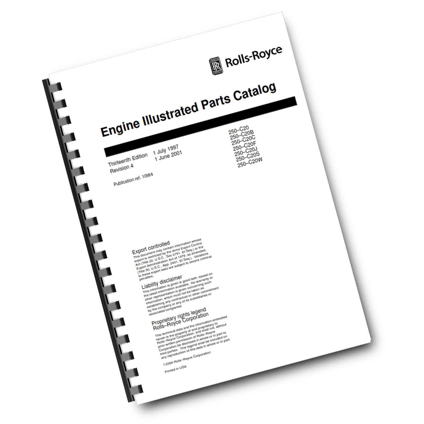 ROLLS ROYCE 250-C20 ILLUSTRATED PARTS CATALOGUE 13TH EDITION REV 4 REPRINTED