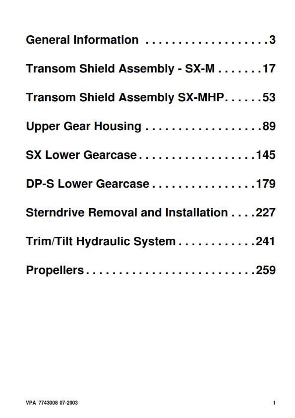 VOLVO PENTA STERNDRIVE, TRANSOM SHIELD WORKSHOP MANUAL 2003 EDITION REPRINTED