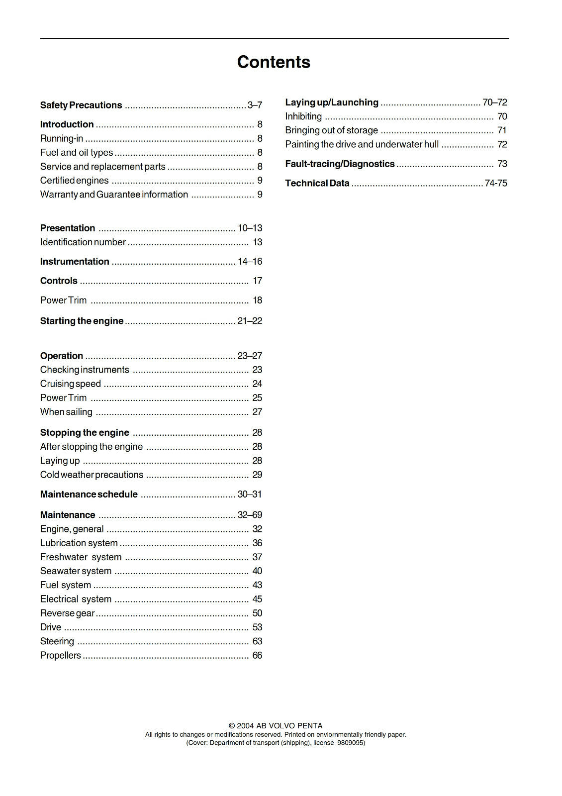 VOLVO PENTA 31 32 41 42 43 SERIES OPERATOR MANUAL REPRINTED COMB BOUND 2004
