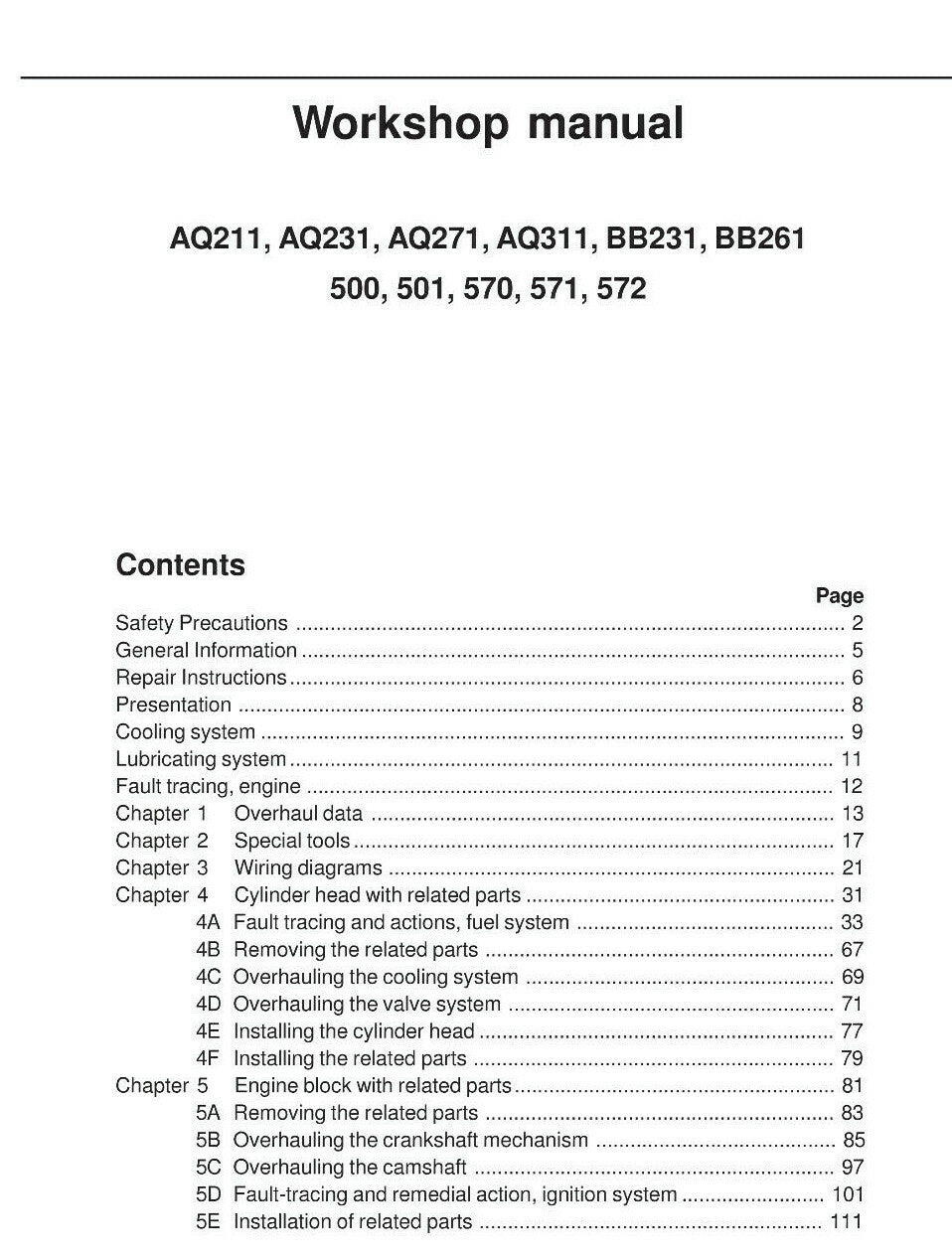 VOLVO PENTA AQ211 AQ231 AQ271 AQ311 BB231 BB261 500 501 570 571 572 ENGINE UNIT