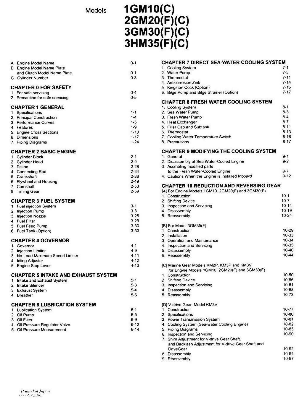 YANMAR 1GM10 2GM20 3GM30 3HM35 MARINE DIESEL ENGINE SERVICE MANUAL REPRINTED