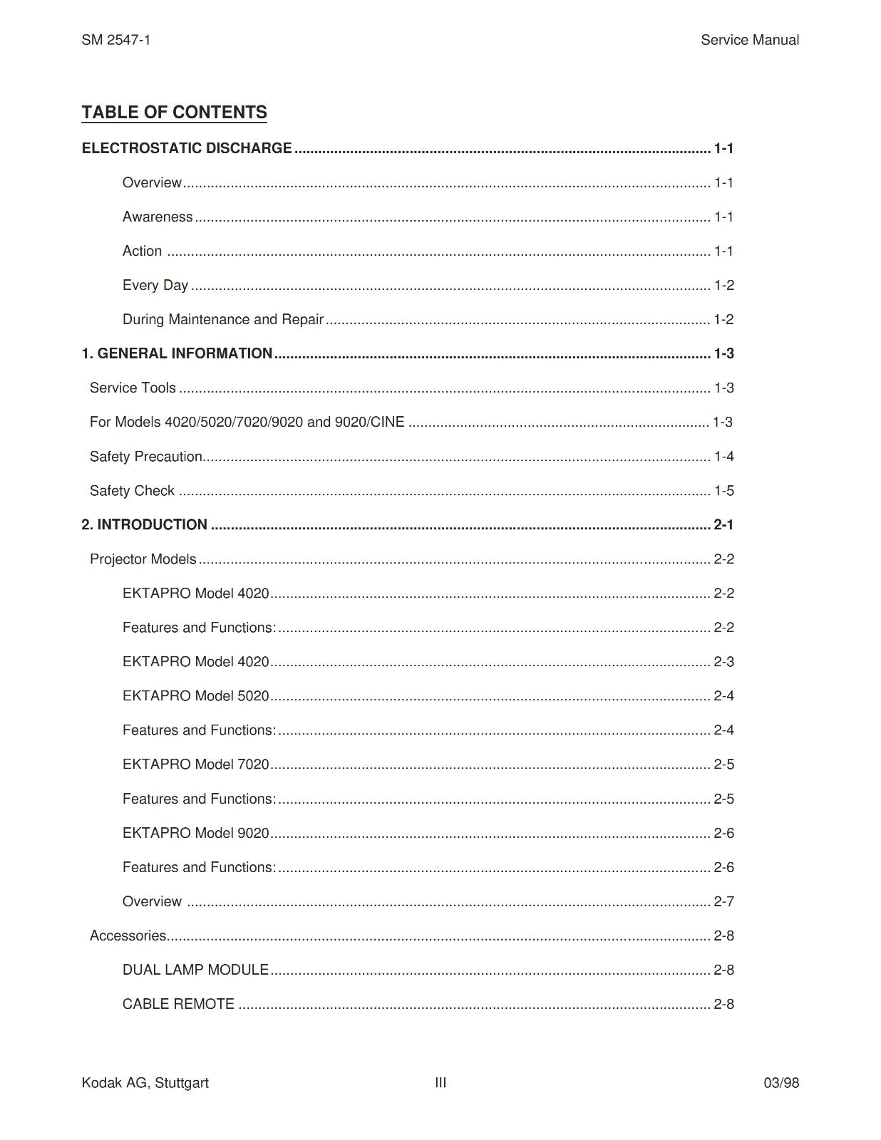 KODAK EKTAPRO SLIDE PROJECTOR 4020 5020 7020 9020 SERVICE MANUAL REPRINTED