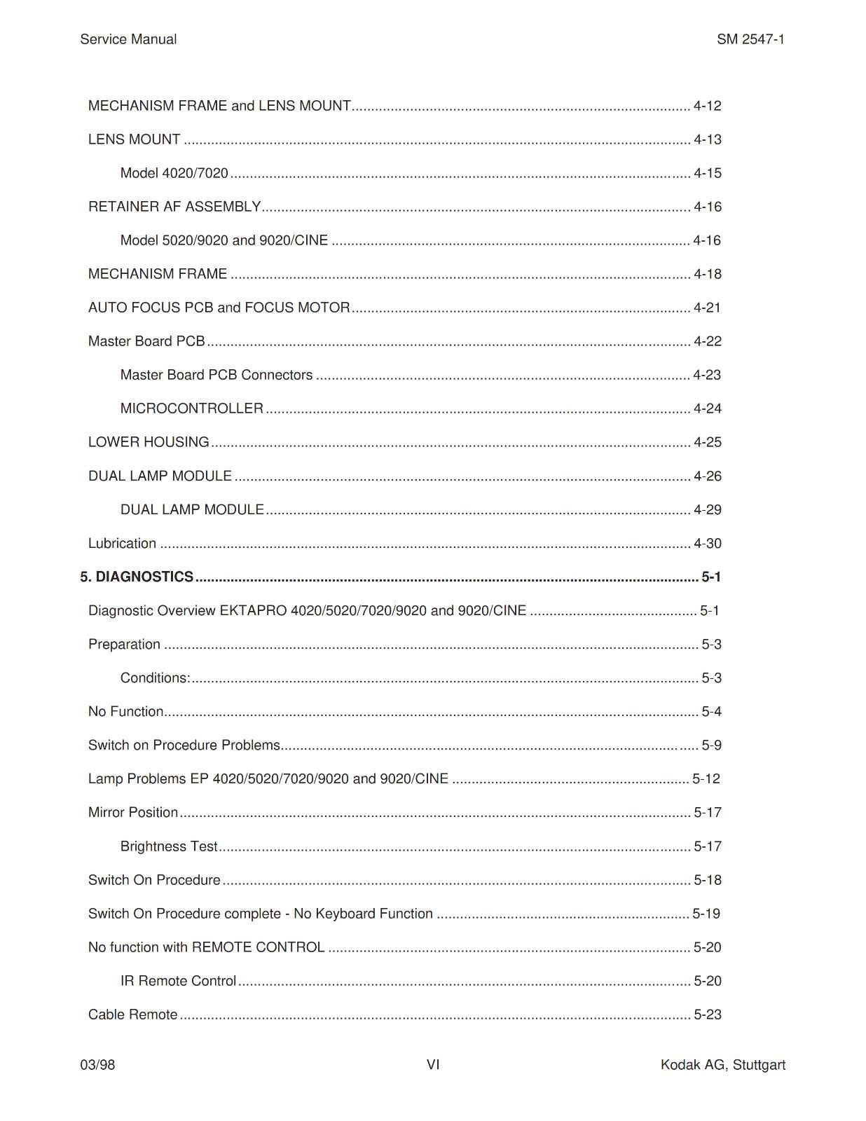 KODAK EKTAPRO SLIDE PROJECTOR 4020 5020 7020 9020 SERVICE MANUAL REPRINTED