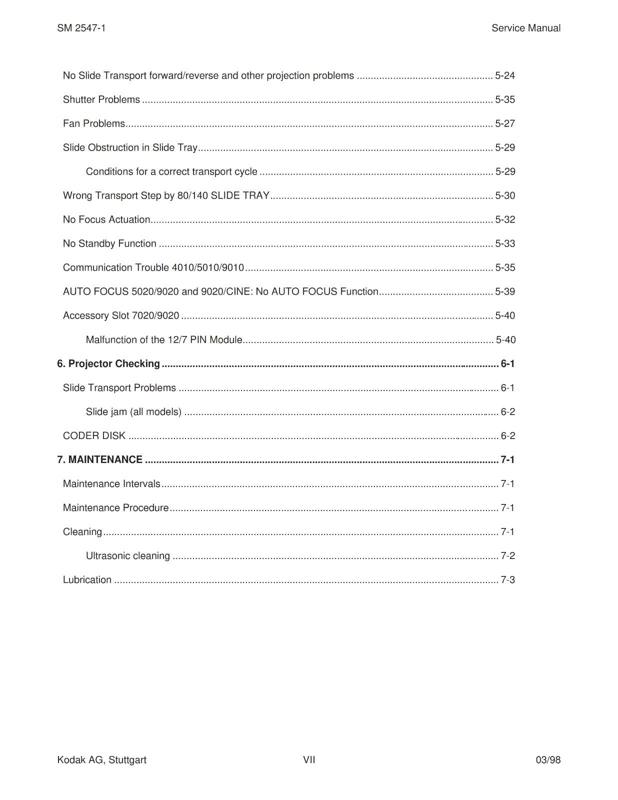 KODAK EKTAPRO SLIDE PROJECTOR 4020 5020 7020 9020 SERVICE MANUAL REPRINTED