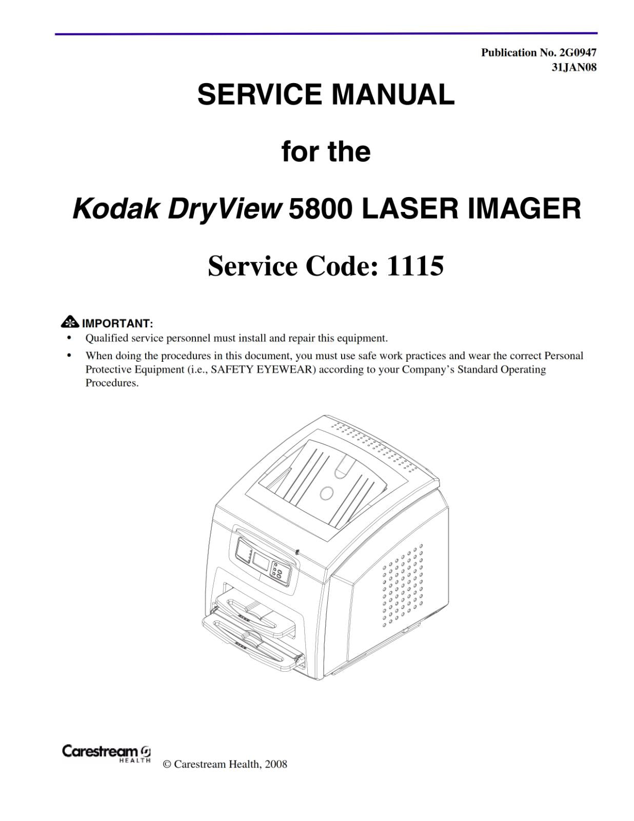 KODAK DRYVIEW 5800 LASER IMAGER SERVICE MANUAL REPRINTED COMB BOUND