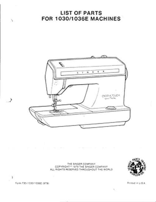 SINGER 1030 1036E PARTS MANUAL REPRINTED COMB BOUND