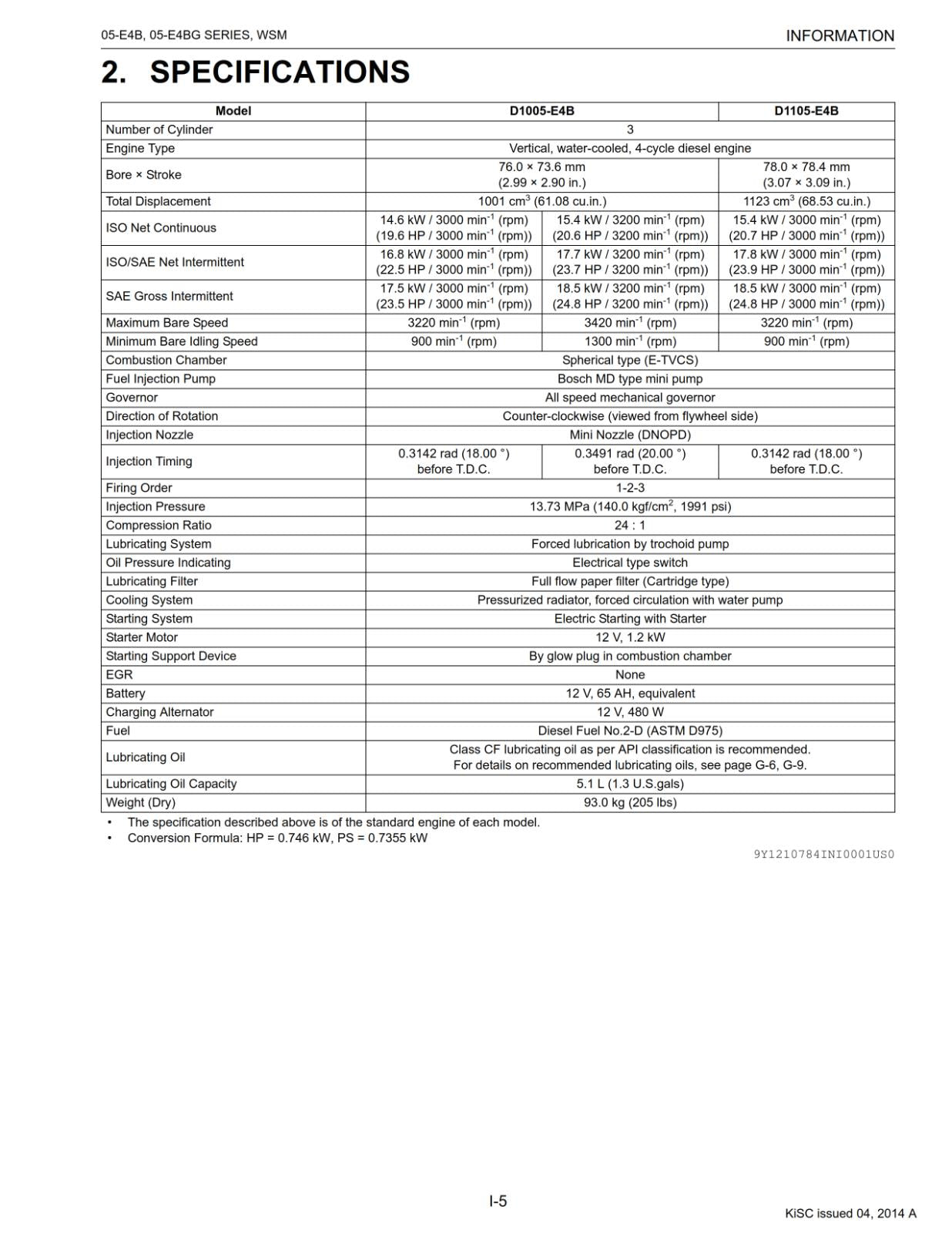 KUBOTA 05-E4B 05-E4BG DIESEL ENGINE WORKSHOP SERVICE MANUAL REPRINTED 14 EDITION
