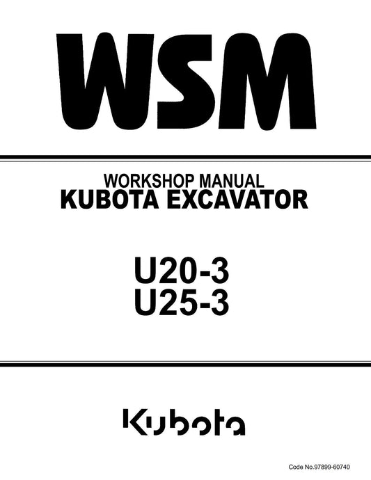 KUBOTA EXCAVATOR U20-3 U25-3 WORKSHOP SERVICE REPAIR MANUAL REPRINTED