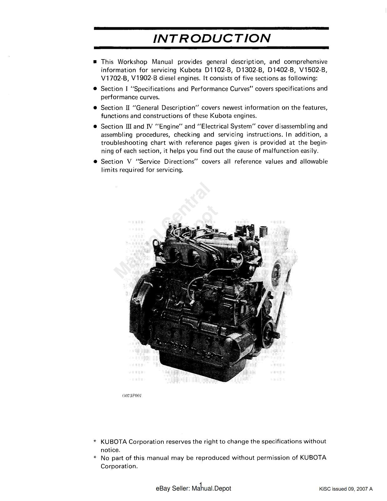 KUBOTA DIESEL ENGINE D1102 D1302 D1402 V1502 V1702 V1902 WORKSHOP SERVICE REPAIR