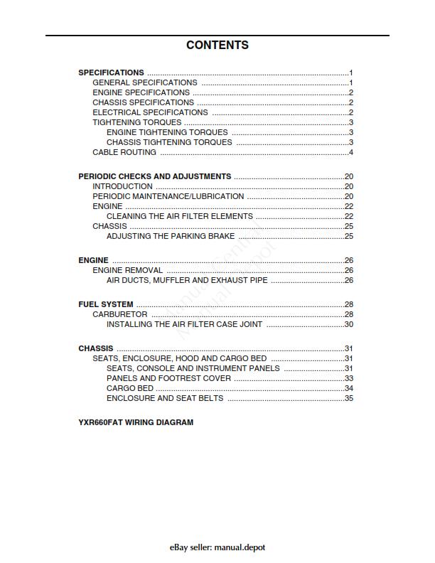 YAMAHA RHINO 660 2004- 2007 WORKSHOP SERVICE MANUAL REPRINTED COMB BOUND